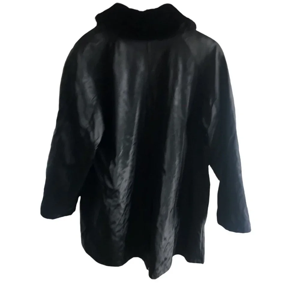 British Mist Coat Solid Black Lined Winter Small Waterproof Lining Faux Fur Neck - Picture 3 of 10